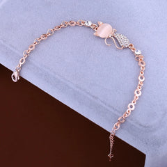 Bluelans Lovely Cat Pendant Opal Rhinestone Bangle Bracelet Chain for Women