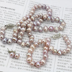 WUBIANLU Purple Pearl Necklace Set: Necklace (18 Inch), Bracelet (7.5 Inch), Earrings