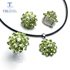 TBJ Romantic natural peridot gemstone 925 sterling silver best ring & pendant & earring for women daily party wear