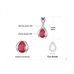 Glistening Grace: Water Drop 3.8ct Created Ruby Pendant Necklace in 925 Sterling Silver