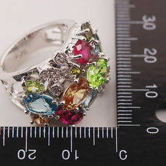 Red Crystal Zircon Morganite Peridot 925 Sterling Silver Ring Size 6 7 8 9 10 F663