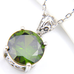 LuckyShine Elegant Jewelry 925 Silver Necklace Round Peridot Pendant Earrings Jewelry for Women's