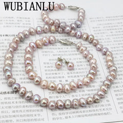 WUBIANLU Purple Pearl Necklace Set: Necklace (18 Inch), Bracelet (7.5 Inch), Earrings