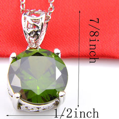 LuckyShine Elegant Jewelry 925 Silver Necklace Round Peridot Pendant Earrings Jewelry for Women's