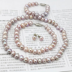 WUBIANLU Purple Pearl Necklace Set: Necklace (18 Inch), Bracelet (7.5 Inch), Earrings