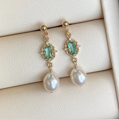 925 Sterling Silver Palace Style Emerald Crystal Earrings: Women's Simple Pearl Tassel Design