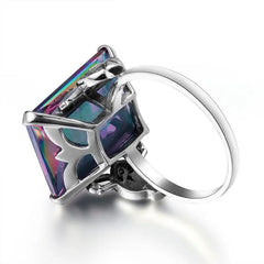 JoiasHome Rainbow Fire Mystic Topaz Ring: Top-Quality Square Gemstone Charm for Women