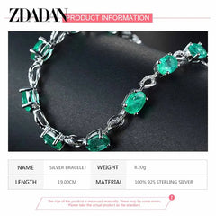 ZDADAN 925 Sterling Silver Emerald Bracelet Chain For Women