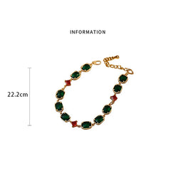 2024 Korean Fashion Emerald Gem Stone Bracelet: Elevate Your Style with Luxury Green Crystal Zircon Accentuated by Gold Chain Cuff