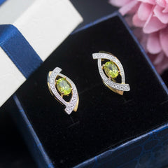 Bolai 925 Sterling Silver Peridot Clasp Stud Earrings with Yellow Gold – Natural Gemstone Fine Jewelry for Women