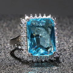 Elegant Cellacity Aquamarine Ring: 925 Silver Jewelry with Hyperbole Huge Rectangle Gemstones