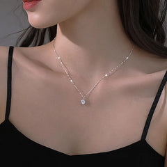 Simple Shiny Diamond CZ Pendants on 925 Sterling Silver AAA Zircon Choker Necklaces