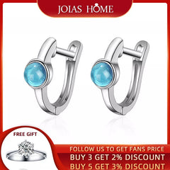 JoiasHome Round Aquamarine Earrings for Women Silver 925 Jewelry Gemstones Korean Fashion Design Girl Short Ear drops Wholesale