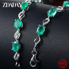 ZDADAN 925 Sterling Silver Emerald Bracelet Chain For Women