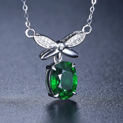 WEGASTI Hot Sale Silver Jewelry Butterfly Green Emerald Necklace Pendant For Women Wedding Engagement Jewelry With Chain