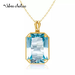 Aquamarine Birthstone Beauty: 14K Gold Real Pendant for Women,  925 Sterling Silver Necklace