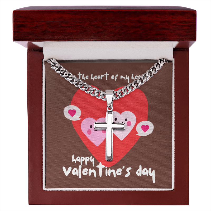 Faithful Love: Valentine's Day Cuban Link Chain with Engraved Artisan Cross