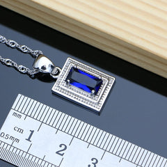 925 Silver Bride Jewelry Set for Women: Blue Sapphire Earrings, Bracelet, Resizable Ring, Necklace