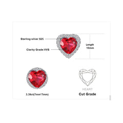 Ruby Radiance: Heart-Shaped Created Ruby Stud Earrings in 925 Sterling Silver for Women