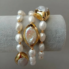 Stunning 8'' Pearl Bracelet: Y.YING's 3 Rows of Cultured Baroque & Keshi Pearls