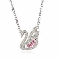 Swan Pink Crystal Zircon Diamond Pendant Necklace: White Gold Choker for Women/Girls