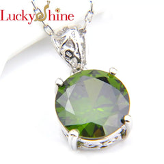 LuckyShine Elegant Jewelry 925 Silver Necklace Round Peridot Pendant Earrings Jewelry for Women's