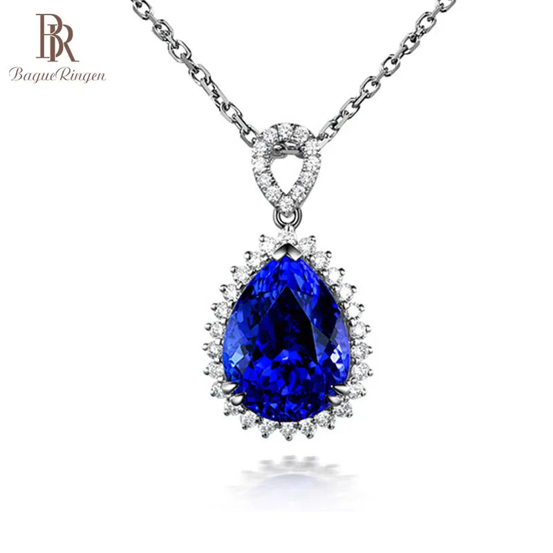 Bague Ringen Luxury Water Drop Shaped Gemstone Pendant: Artificial Sapphire Necklace for Women