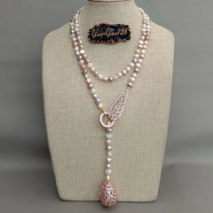 Multi-Color Potato Freshwater Pearl Necklace: Rose Gold-Plated Connector Sweater Chain