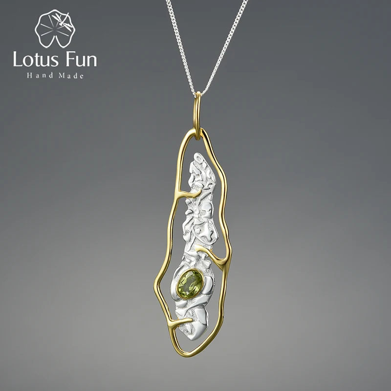 Lotus Fun Real 925 Sterling Silver Natural Peridot Handmade Pendant for Women – Fine Jewelry (No Necklace)