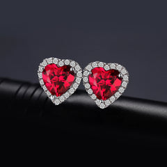 Ruby Radiance: Heart-Shaped Created Ruby Stud Earrings in 925 Sterling Silver for Women