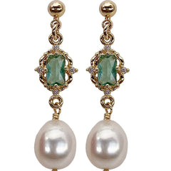 925 Sterling Silver Palace Style Emerald Crystal Earrings: Women's Simple Pearl Tassel Design