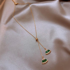 14K Real Gold Emerald Sector Crystal Chain Pendant Necklace