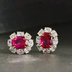 Luomansi Retro S925 Sterling Silver Earrings: Full Diamond with Natural Ruby Accents