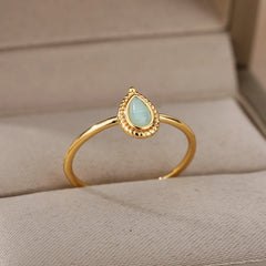 Gold Color Stainless Steel Red Opal Women's Ring