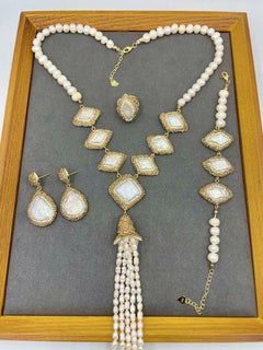 Barlock Freshwater Pearl Necklace: High-End Handmade Rhinestone Wedding Jewelry Set