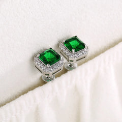 Exquisite Female Earrings 925 Sterling Silver Square Emerald Green Zircon Crystal Earrings For Women Jewelry Wholesale Bijoux