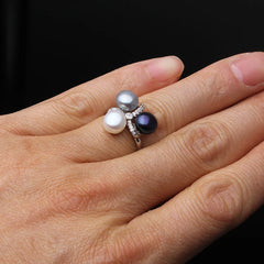 Real Freshwater Natural Pearl Rings,Wedding Cute 925 Silver Rings Women Anniversary Party White Pink Black