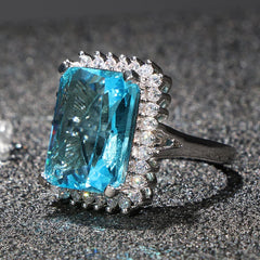 Elegant Cellacity Aquamarine Ring: 925 Silver Jewelry with Hyperbole Huge Rectangle Gemstones