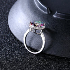 S925 Mystical Rainbow Topaz Dripping Ring: Ladies' Sterling Silver Jewelry