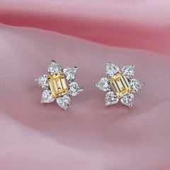 925 Sterling Silver Topaz Stud Earrings: Sparkling Flower Design with High Carbon Diamond Accent for Women