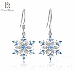 Bague Ringen Snowflake Aquamarine Ear Drops: Fashionable Blue Gemstone Earrings for Women