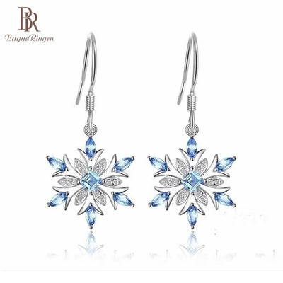 Bague Ringen Snowflake Aquamarine Ear Drops: Fashionable Blue Gemstone Earrings for Women