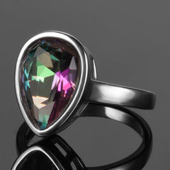 Authentic 925 Sterling Silver Water Drop Rainbow Fire Mystic Topaz Ring: Exquisite Jewelry for Women