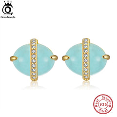 ORSA JEWELS Exquisite Oval Shape Natural Aquamarine Stud Earrings in Solid 925 Sterling Silver for women Earings Jewelry GME04