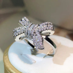 Elegant Bowknot Zircon Ring - 925 Silver