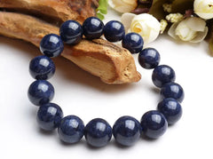 Natural Blue Sapphire Gemstone Bracelet: Big Round Beads for Women and Men