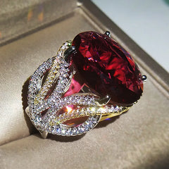 Valentine's Day Glamour: Red Square Cut AAA Zircon Ring with Large CZ Stones