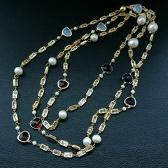 Y. Ying Long Necklace: Freshwater Keshi Pearl with Cubic Zirconia Pave, Gold Color Plated Chain