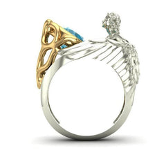 Jewelry New cross border two color fashion Aquamarine Topaz Angel Wings Ring Wedding Anniversary Gift