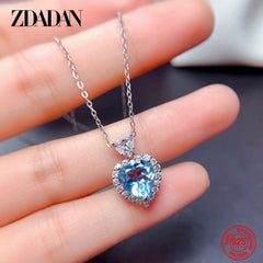 ZDADAN 925 Sterling Silver Heart Aquamarine Crystal Jewelry Set For Women Necklace Earrings Ring Fashion Wedding Party Gift